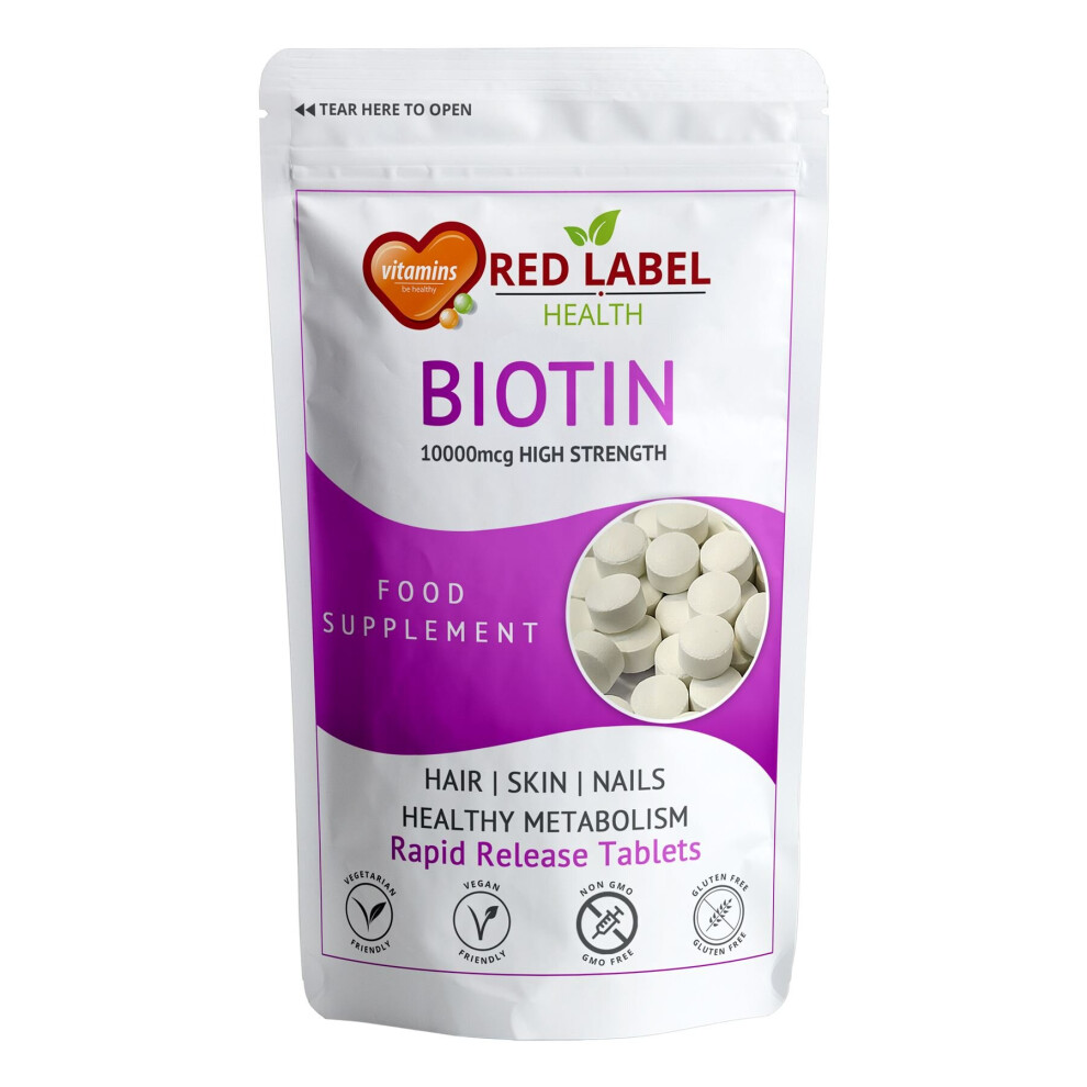 Biotin 120 Tablets 10000mcg Supplement for Hair Growth, Skin, Nails & Immunity