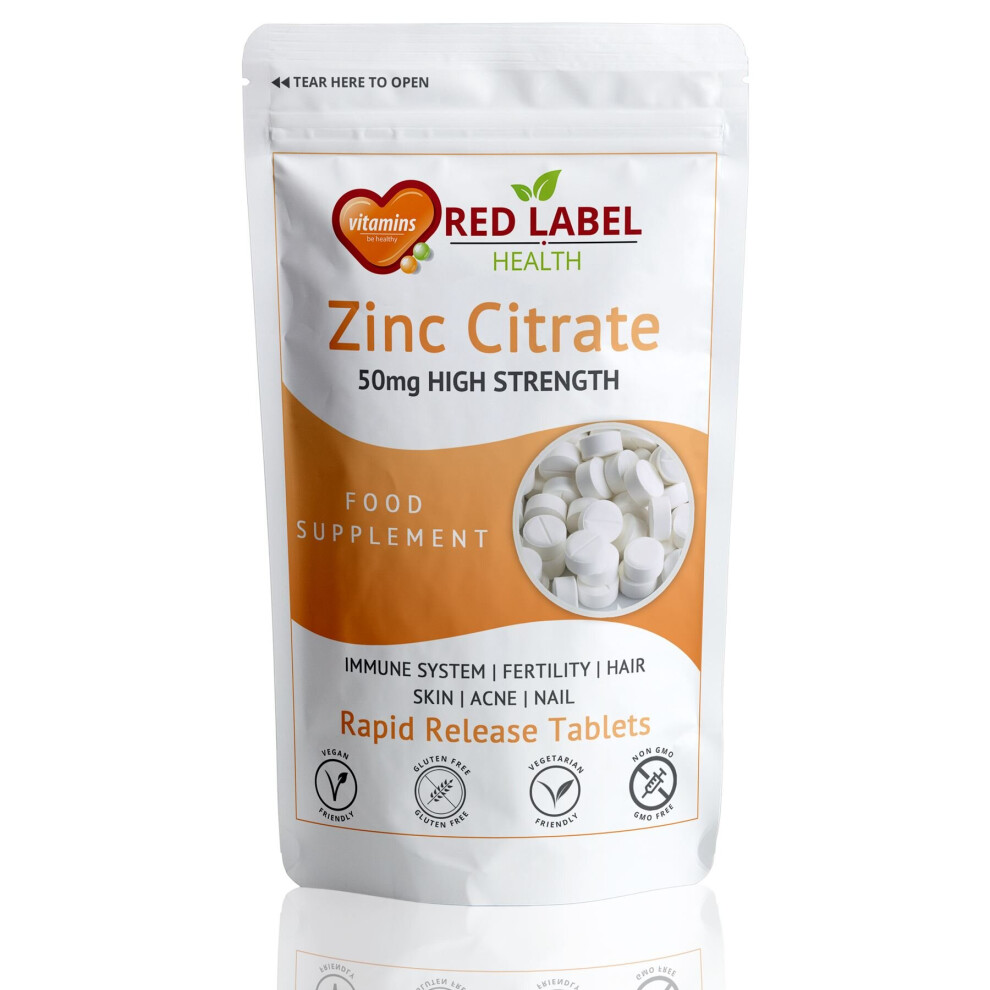 Zinc Citrate 50mg 120 Tablets High Strength Immune Support Acne Skin
