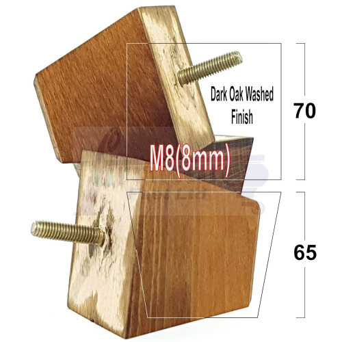 4x Wood Furniture Legs M8 65mm High Dark Oak Wash Replacement Sofa Feet