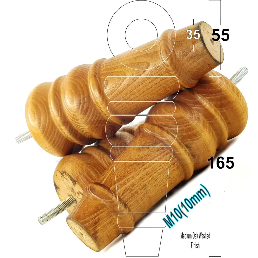 4 Replacement Furniture Feet Medium Oak Wash Turned Wooden Legs 165Mm High Settee Chairs Sofas Footstools M10 (10Mm) Tsp2071-image-OPC-PBFFVZJ-NEW