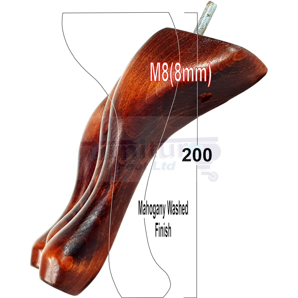 Queen Anne Wooden Legs 200Mm High Set Of 4 Mahogany Wash Furniture Feet Settee Chairs Sofas Footstools M8 (8Mm)-image-OPC-PBFFWDP-NEW