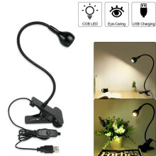 (Silver, Warm) LED Flexible Reading Light USB Power Clip-on Beside Bed Desk Table Lamp