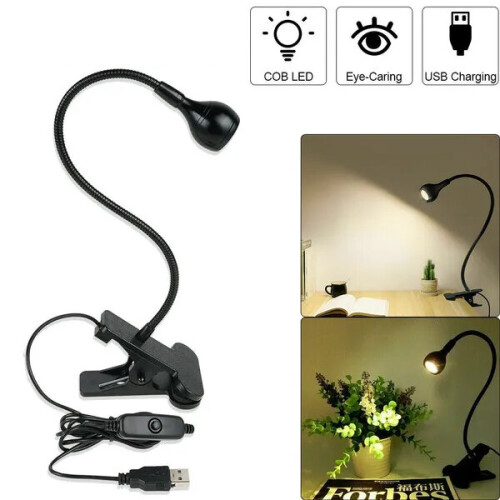 (Silver, White) LED Flexible Reading Light USB Power Clip-on Beside Bed Desk Table Lamp