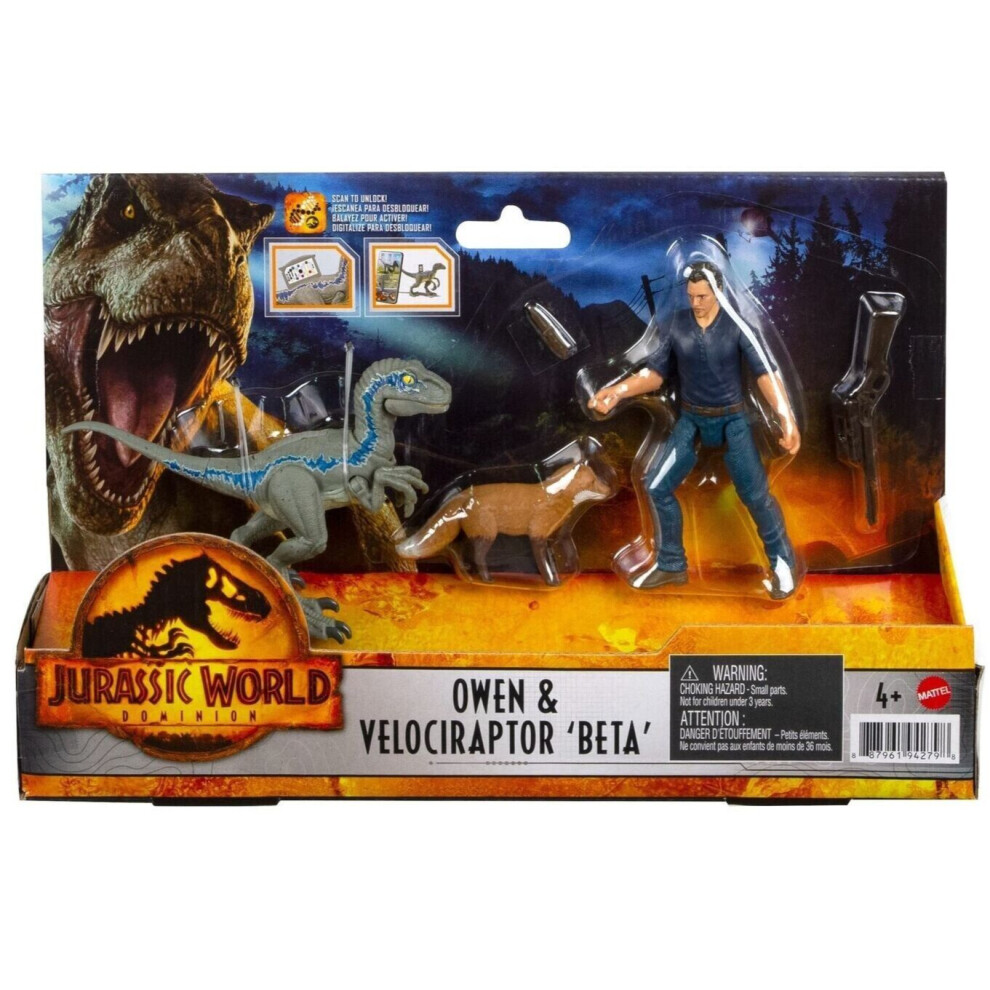 Mattel Jurassic World Owen & Velociraptor BETA Dino Action Figure