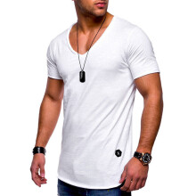 (White, L) UK Men Solid V Neck Short Sleeve T-shirt Casual Summer Slim Fit Muscle Tee Tops