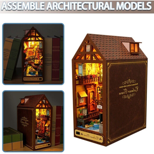 3D hölzerne Puzzles Buchstütze Buch Nook Dekor Gasse einfügen DIY Modell 2