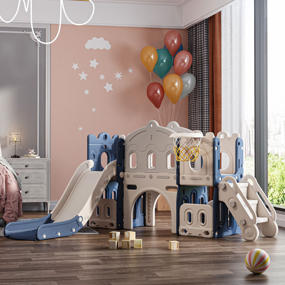 (#3) Kids Playset with Slide Basket Hoop Indoor Toddler Playground