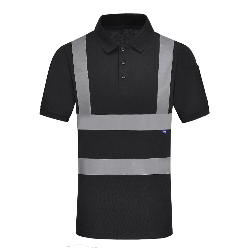 (Black, L) Hi-Vis Safety Work Polo Shirt hi vis Polo Shirt