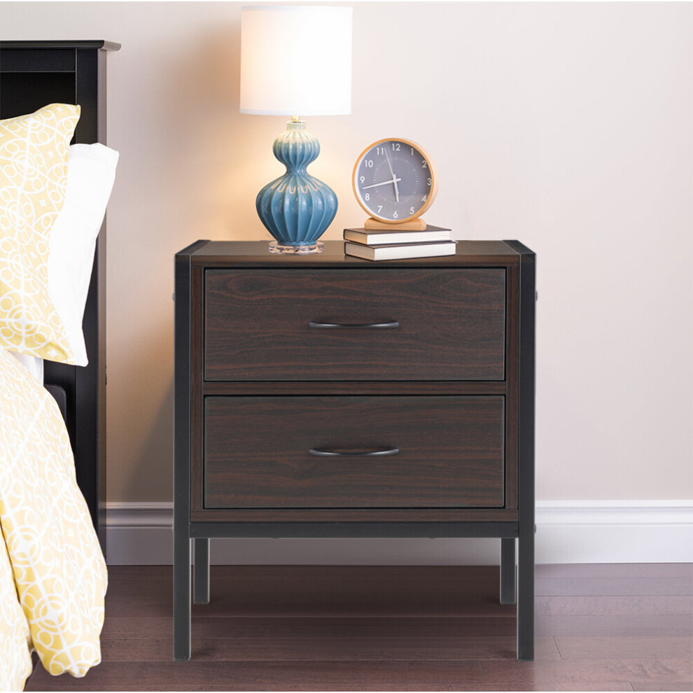 Retro Wooden Bedside Table With Two Drawers Brown