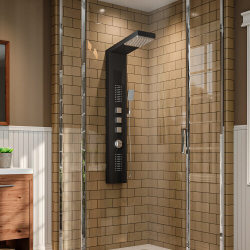 Living And Home Modern Black Thermostatic Shower Tower Panel