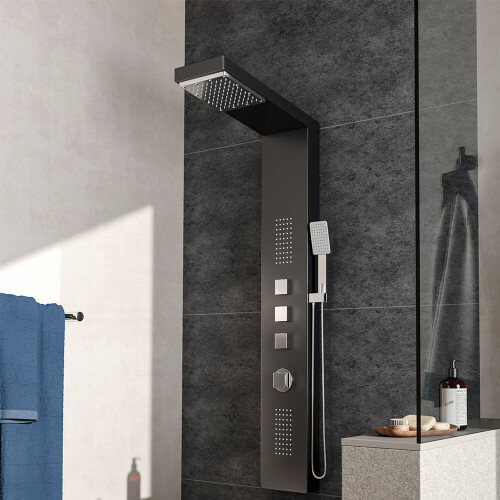 Living And Home Modern Black Thermostatic Shower Tower Panel 1