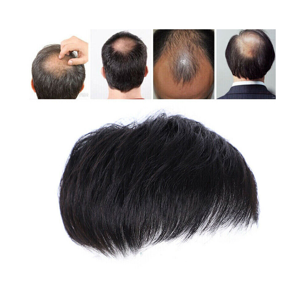 Skesrjtop Men Black Natural Human Hair Topper Toupee Clip Hairpiece Top Wig Short