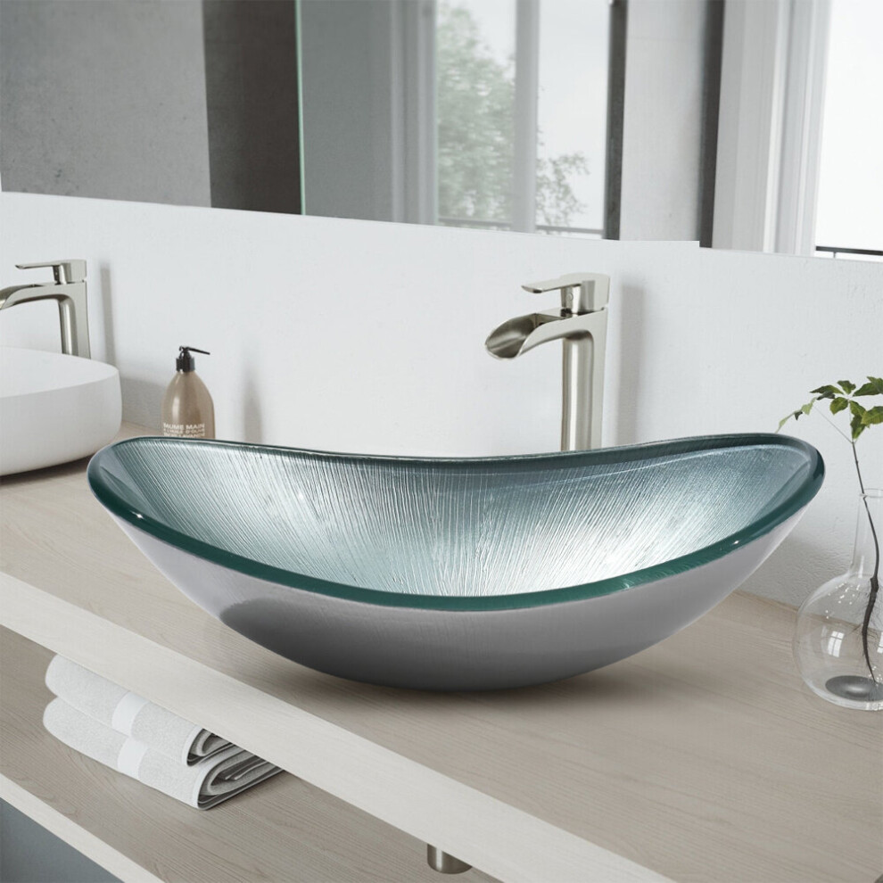 Oval Silver Glass Bathroom Sink Drain Set