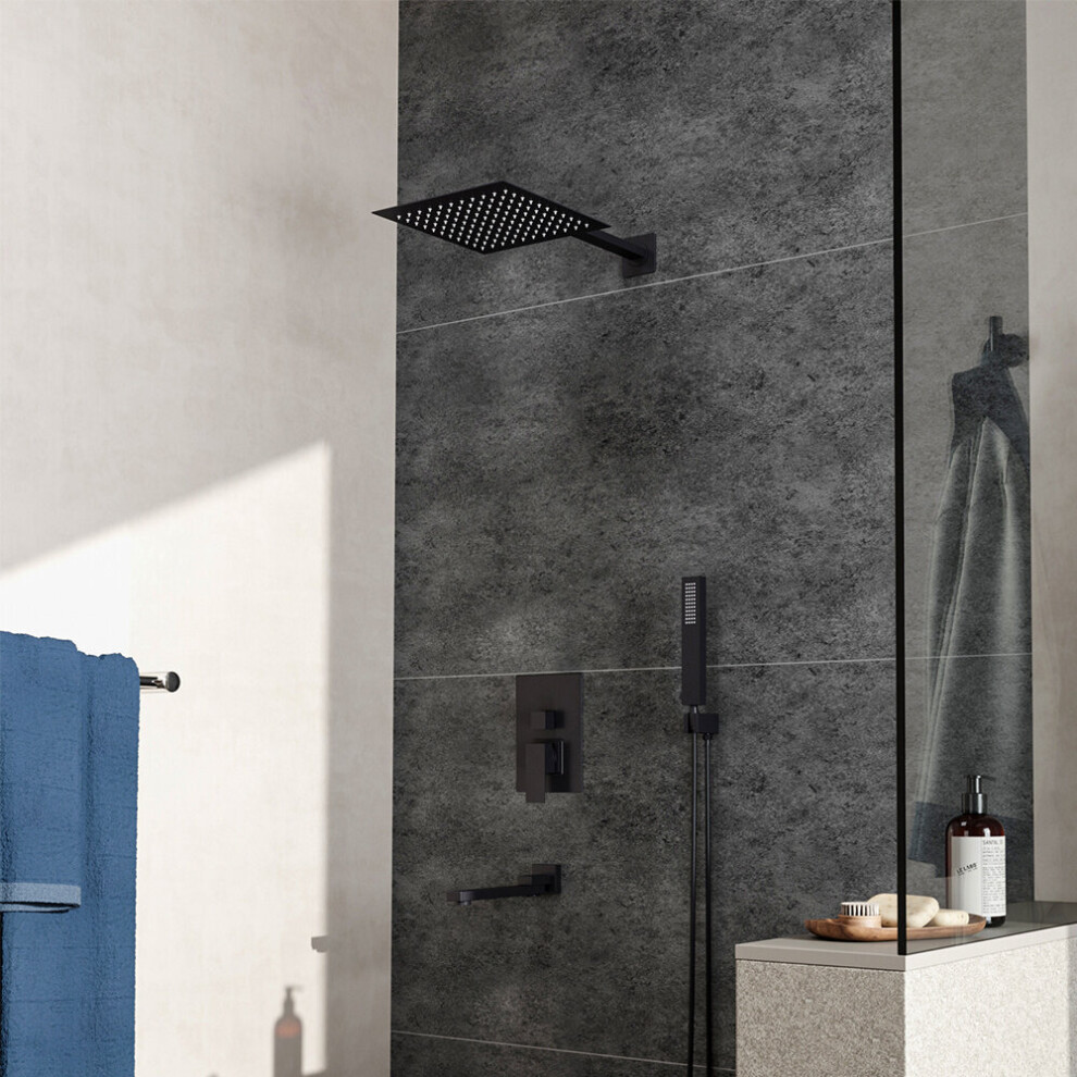 Black Square 3 Way Concealed Thermostatic Shower Mixer Set