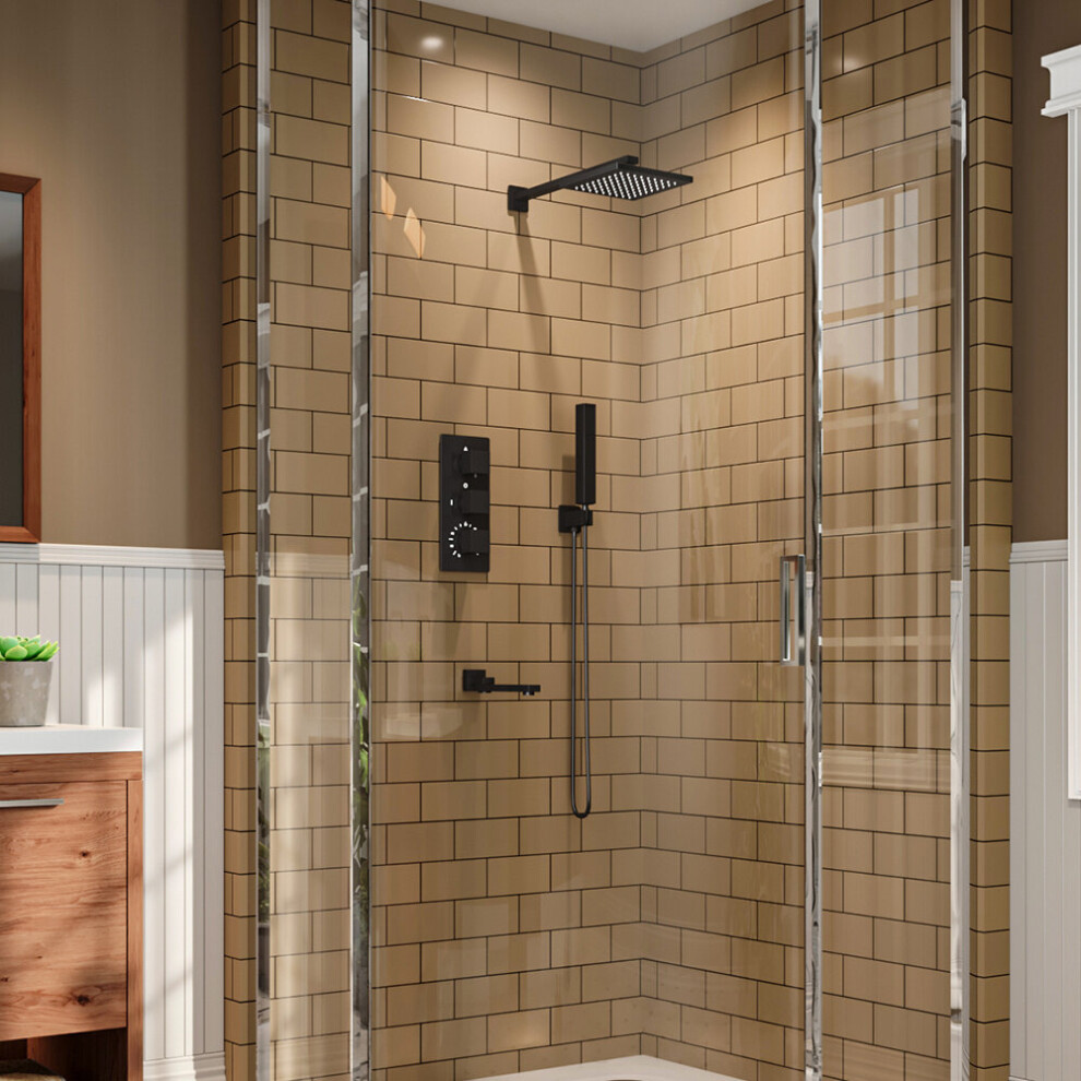 Black 3 Way Square Concealed Thermostatic Shower Mixer Set