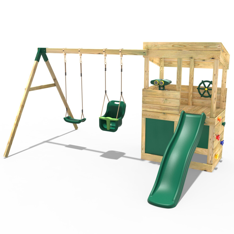 (Zion - Swings, Den, Adventure) Rebo Wooden Lookout Tower Playhouse with 6ft Slide