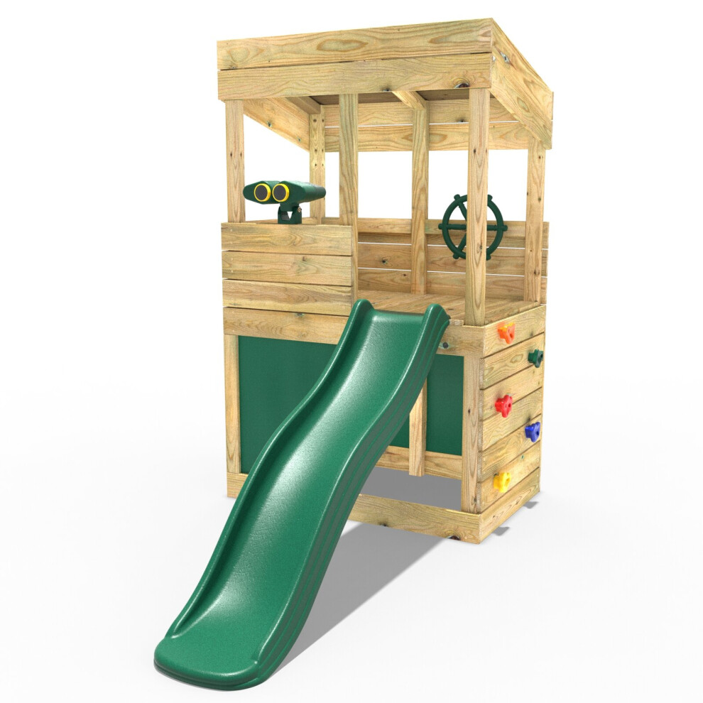 (Lookout with Den & Adventure) Rebo Wooden Lookout Tower Playhouse with 6ft Slide