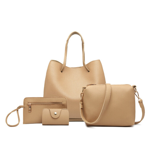 Miss Lulu (Beige) 4 Piece Set Shoulder Tote Handbag