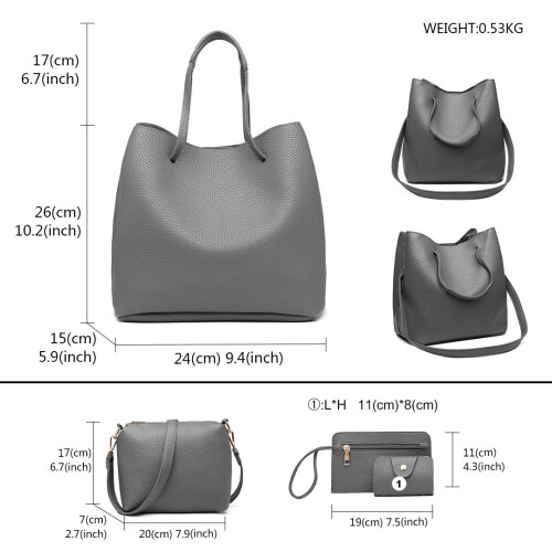 (Grey) Miss LuLu 4 Piece Set Shoulder Tote Handbag on OnBuy