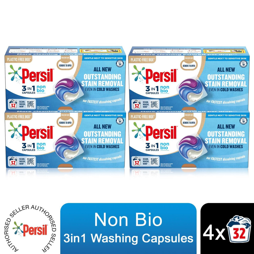 (Buy 4) Persil 3in1 Washing Capsules, Non-Bio - 32 Washes