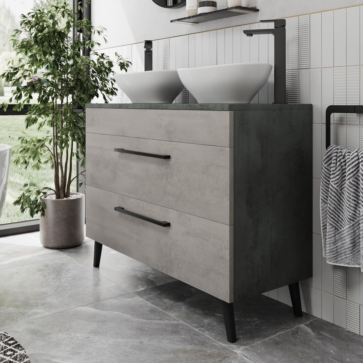 Vitusso Idro Grey Double Vanity Unit Roubaix White Countertop Basins