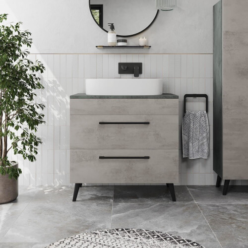 Vitusso Idro Grey Vanity Unit & Lorient White Countertop Basin - 800mm 2