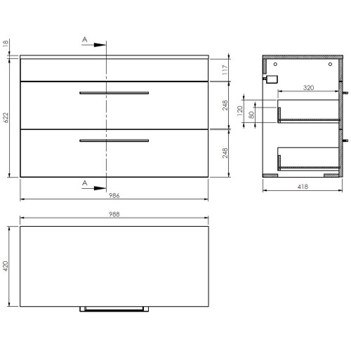Vitusso Idro Grey Vanity Unit - 1000mm 1