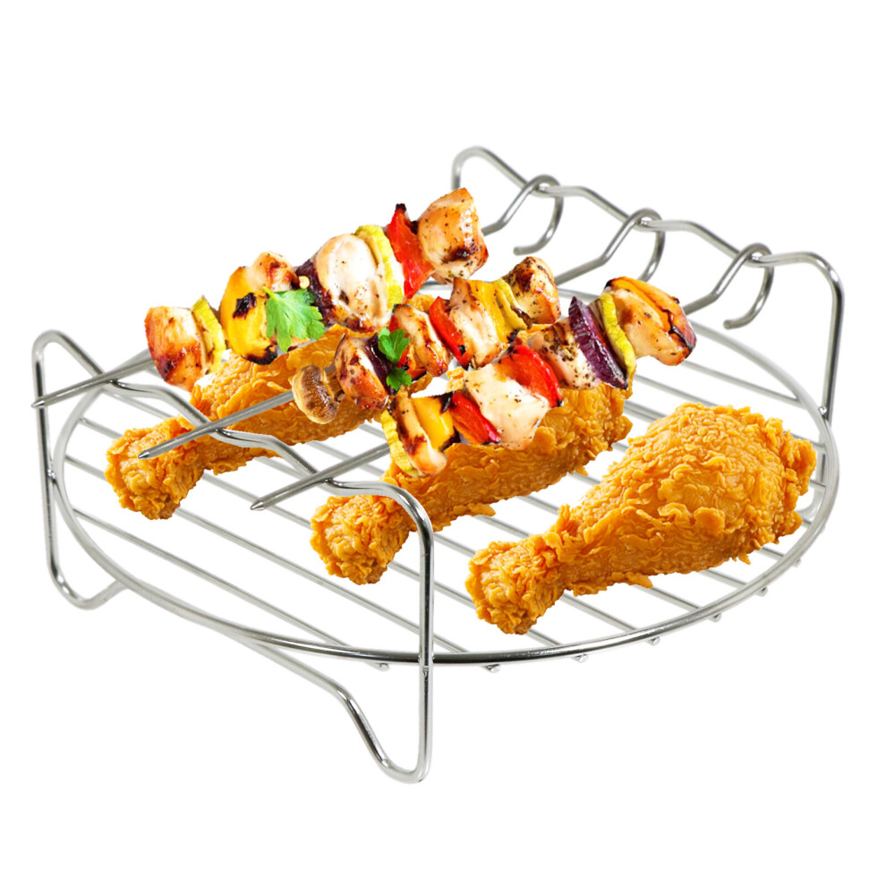 Air Fryer Round Shelf Rack Multi Cooker 17.8cm 7" Stainless Steel + 3 Skewers