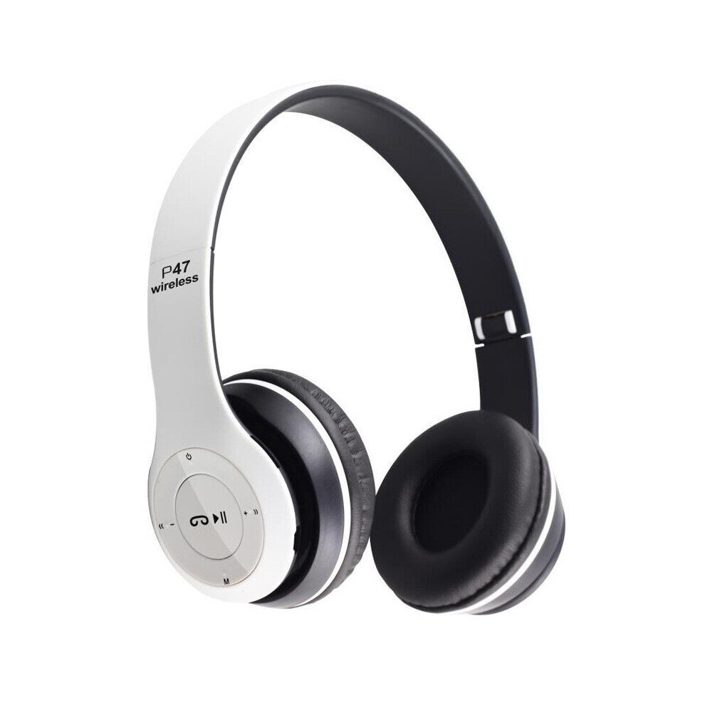 (White) Wireless Bluetooth Stereo Headphones Foldable Sport Earphone Handfree Supports TF Memory Card