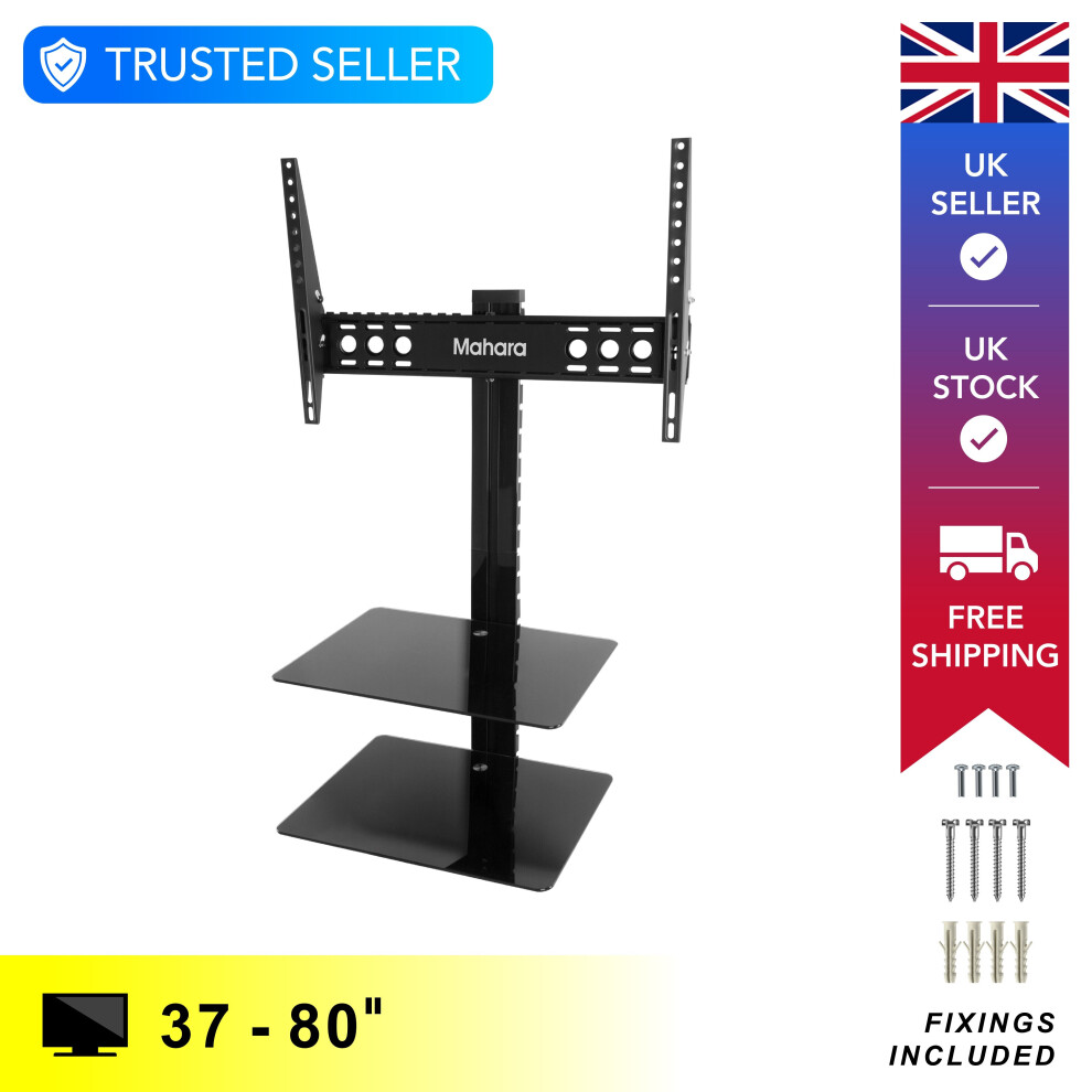 (37-80" Screens) MAHARA Tilt & Swivel TV Wall Bracket With Shelves