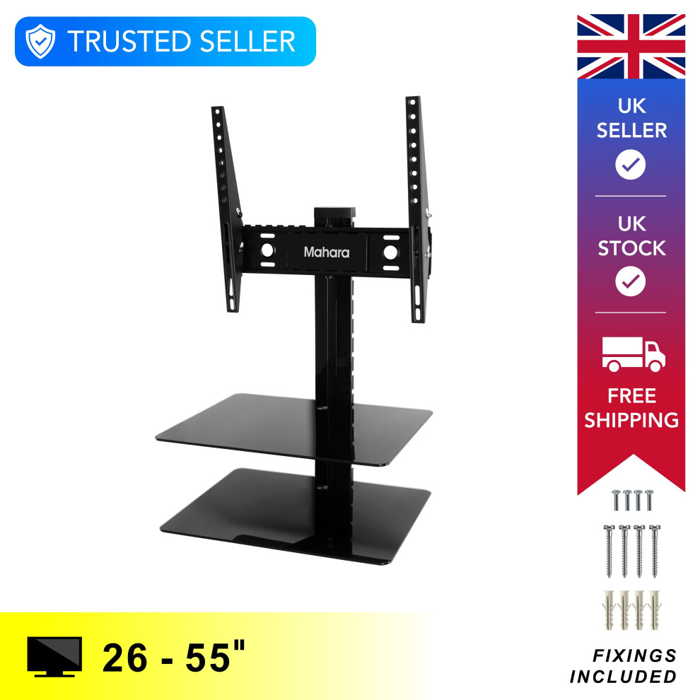 (26-55" Screens) MAHARA Tilt & Swivel TV Wall Bracket With Shelves