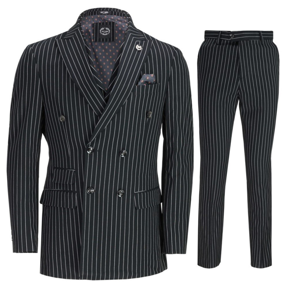 Mens 3 Piece Black Pinstripe Suit Double Breasted 1920s Blinders