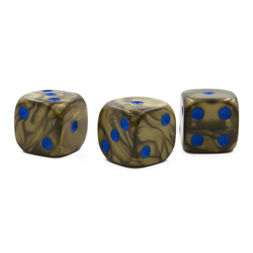 Dirty Gold D6 with blue dots | Set of 3