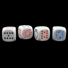 Opaque white Playing Cards D6 with coloured symbols | Set of 4