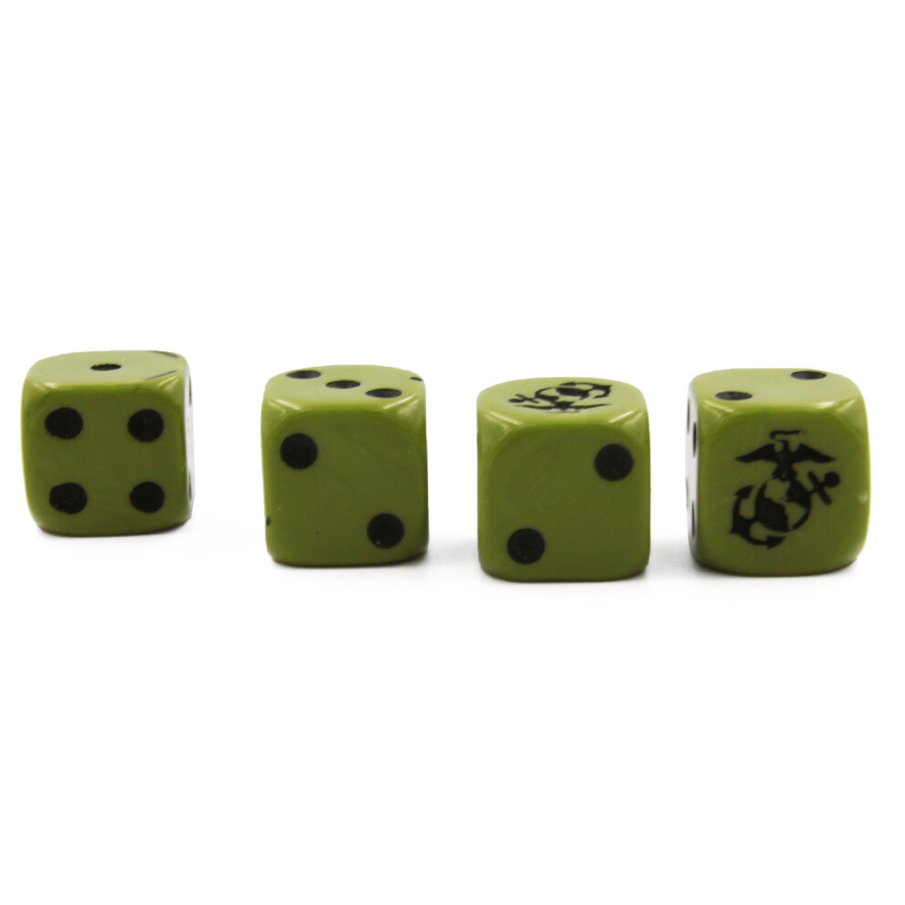 Opaque Military Green Dice - Symbol D6 with black dots | Set of 4