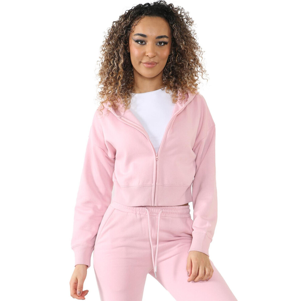 Ze Enzo (L, Light ) Enzo Womens Zipped Crop Hoodie Pink