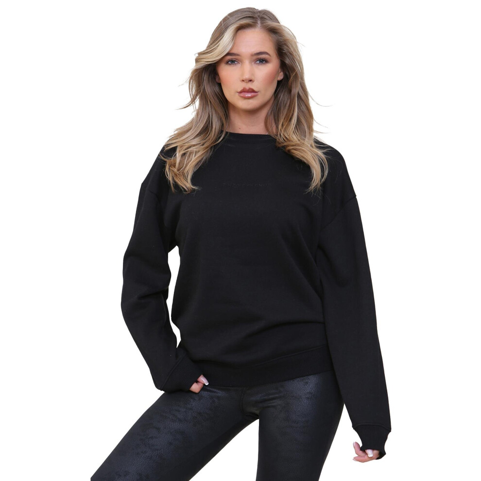 Ze Enzo (L, Black) Enzo Womens Oversized Sweatshirt
