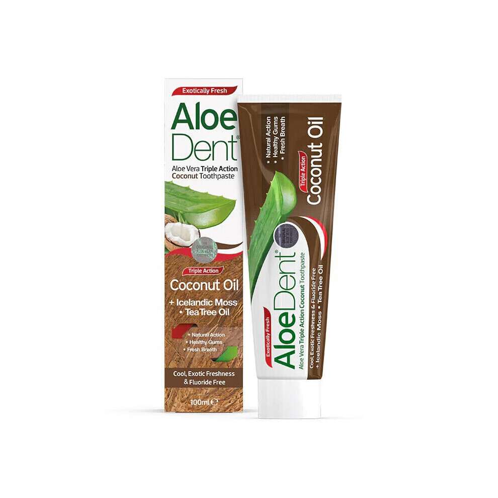 Aloe Dent Aloedent Aloevera Triple Action Coconut Fluoride Free Toothpaste 100ml X 12