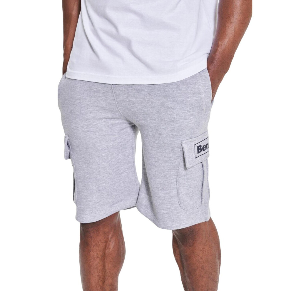 (Grey - Claxton, L) Mens Combat Shorts Gym Elasticated Waist Gym Pants