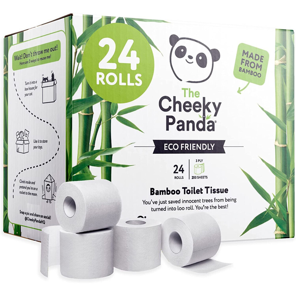 The Cheeky Panda Bamboo Toilet Rolls Bulk Buy  24 Rolls of 3 Ply Toilet Paper Plastic Free Packaging and Sustainable Tissue Paper White