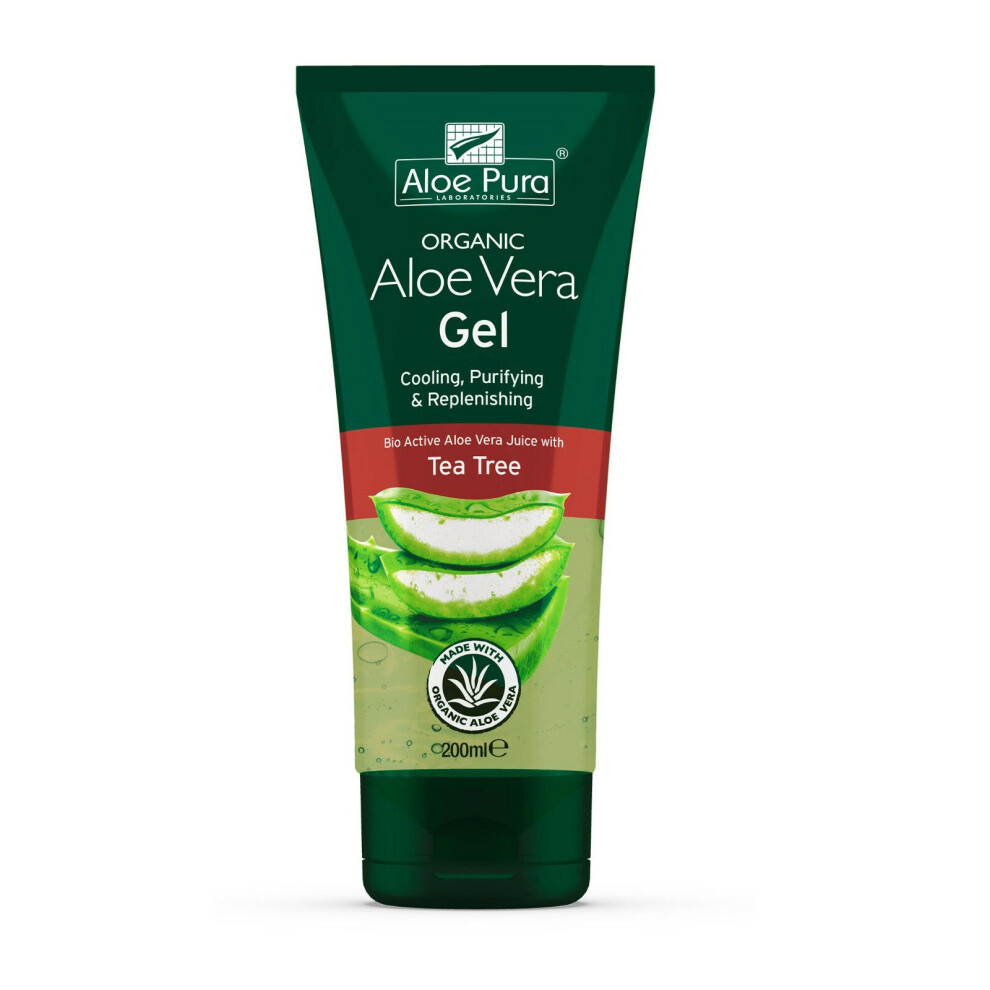 2 X Aloe Pura Tea Tree Organic Natural Bio Active Aloe Vera Gel 200ml
