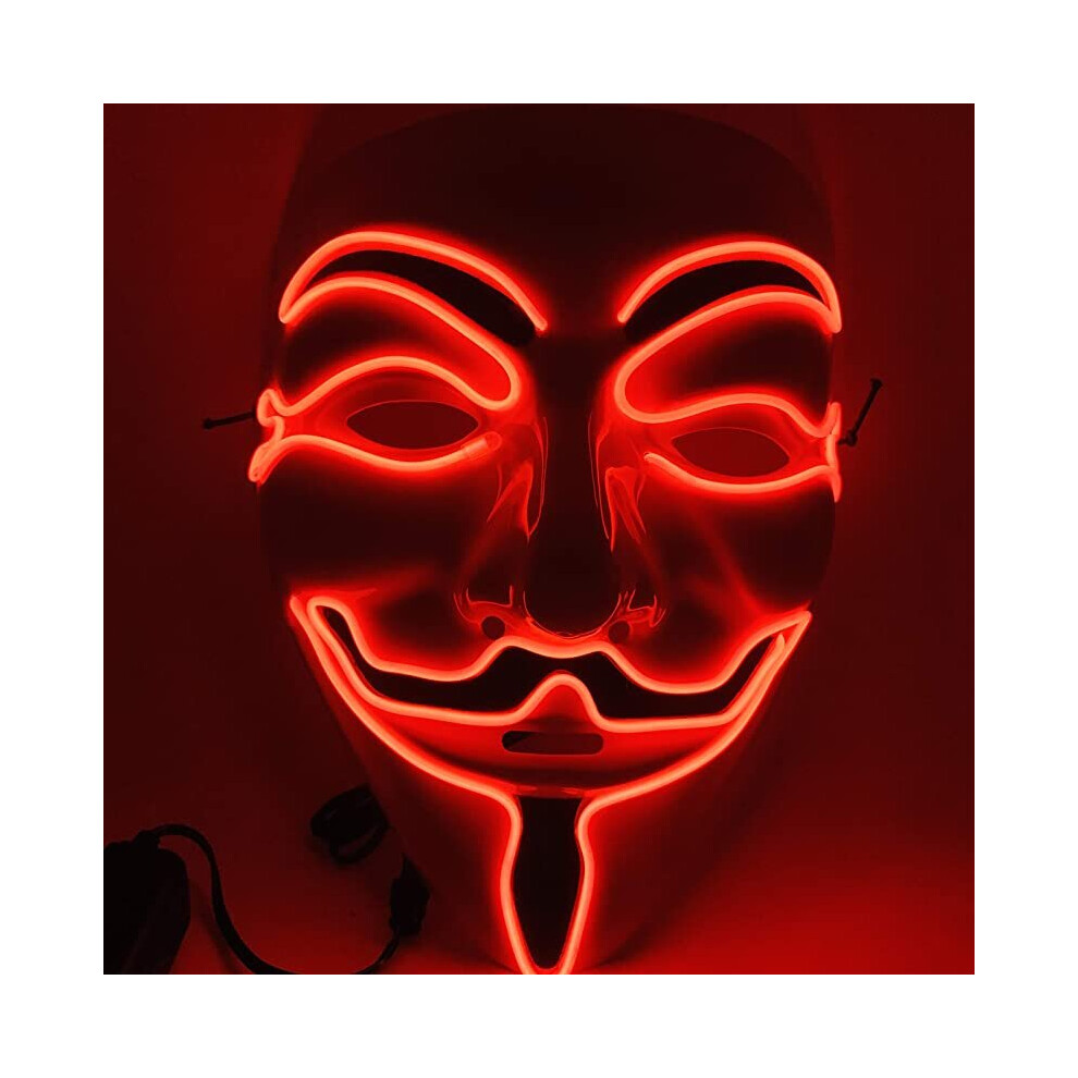 (Red) Led Hacker Mask V Vendetta Mask Adults Light Up Halloween Mask