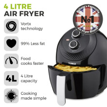 Tower T17082 Vortx 4L Manual 1400W Air Fryer in Black