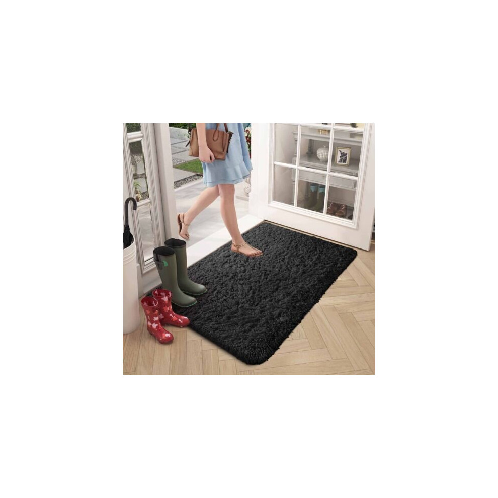 (Black, 50 x 80 cm) Non-Slip Runner Rugs Bedroom Living Room Door Mats