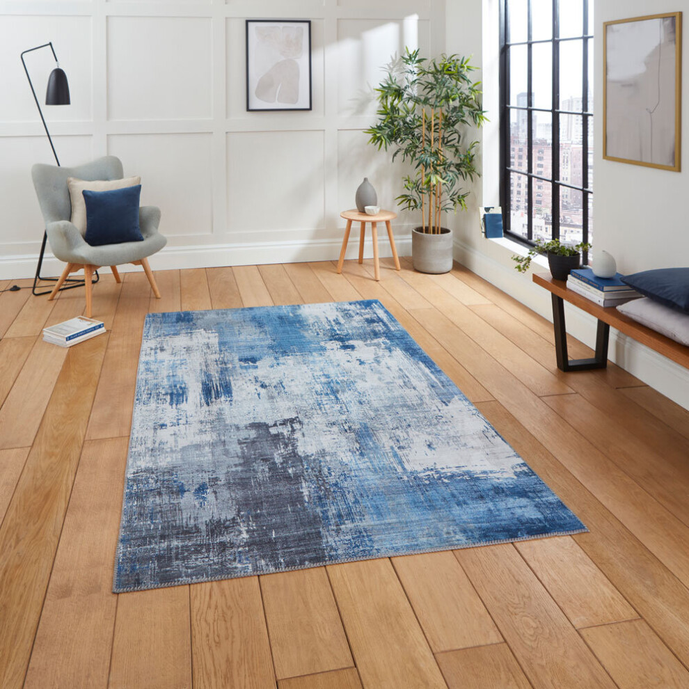 (Grey/Blue, 120 x 170 Cm) Think Rugs Rio G5536 Digital Print Flat Weave Rug