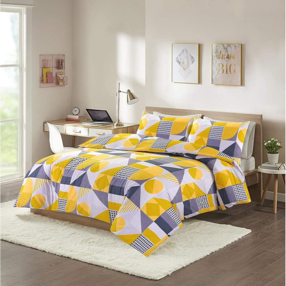 (Mustard, Double) Geometric Bedding Duvet Cover Set Quilt Cover Bed Set Quilt Cover