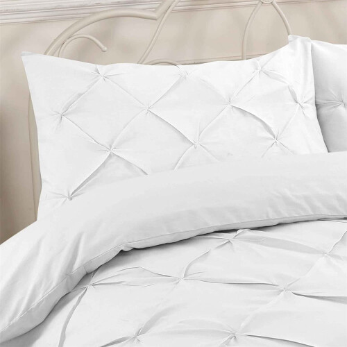 HomeSpace Direct Pin Tuck Balmoral Duvet Cover Set White Double 1