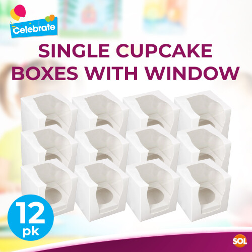 SOL 12 Cupcake Boxes Individual Box with Window Removable Inner Tray 2