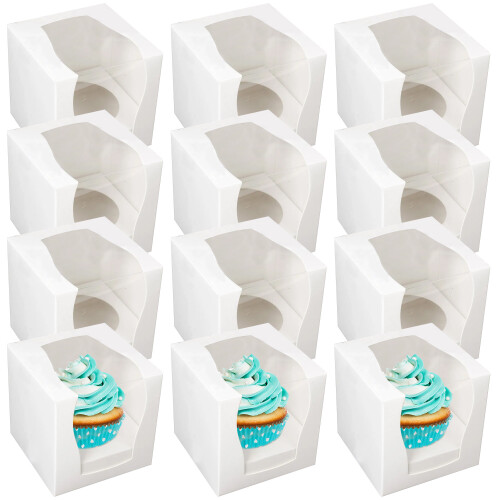 SOL 12 Cupcake Boxes Individual Box with Window Removable Inner Tray