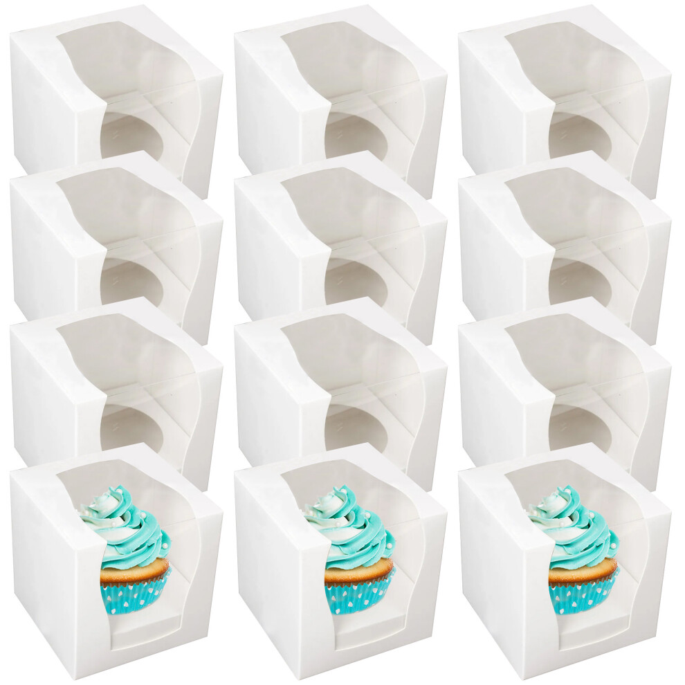 12 Cupcake Boxes Individual Box with Window Removable Inner Tray
